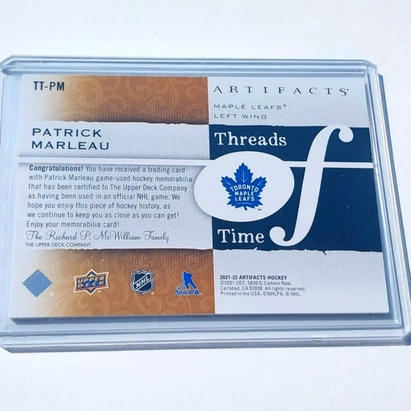 Patrick Marleau Toronto Maple Leafs Threads of Time Game-Used Jersey Card - Picture 2 of 2